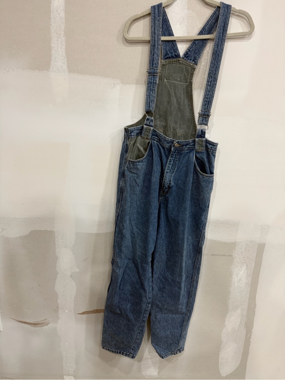 Relaxed Blue Denim Overalls with Olive Bib